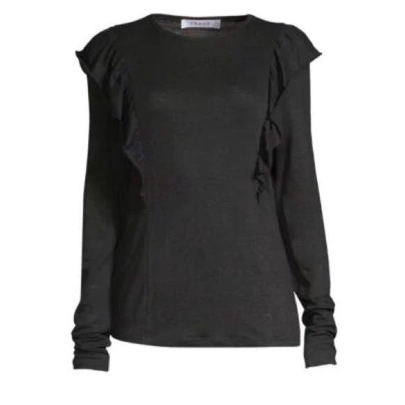 NWT FRAME Ruffled Linen Tee Noir - Picture 4 of 11